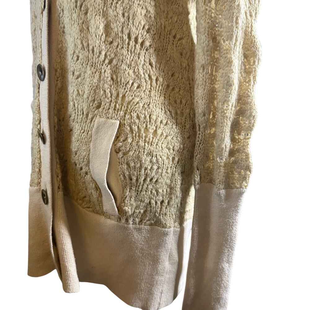 Free People Beige Textured Knit Long Button Front Cardigan Sweater, Size Medium - Picture 9 of 10